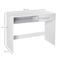 HOMCOM Compact Computer Desk, Study Table with Drawer and Storage Compartment, Writing Workstation, White(m-3)