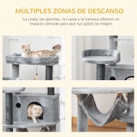 PawHut Árbol Rascador para Gatos 48x48x107 cm Torre para Gatos con Cueva de Fieltro Desmontable Hamaca Camas Plataformas Gris(m-6)