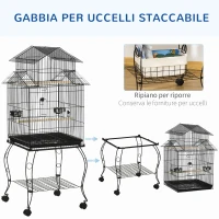 PawHut Gabbia per Uccelli da Interni in Legno con Vassoio, 4 Ruote e Trespolo, 50x49x137cm(m-4)