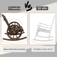 Outsunny Sedia a Dondolo Stile Adirondack, Design Rustico con 2 Ruote, Legno di Abete Rosso Effetto Bruciato, 88x68x92cm(m-6)