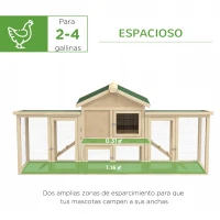 PawHut Gallinero de Madera 204x85x93 cm Jaula para 2-4 Gallinas con Nido Bandeja Extraíble Techo de Asfalto y Rampa Natural(m-4)