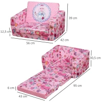 HOMCOM Sillón Infantil 2 Modos de Uso Extensible Ergonómico Funda Lavable Mini Sofá para Niños +12 Meses Asiento Acolchado Esponja 56x42x39 cm Rosa(m-3)