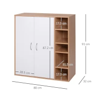 HOMCOM Scarpiera Slim da Parete, Mobile Multiuso con 2 Ante e Ripiani Regolabili per Camera da Letto e Ingresso, in Legno, 80x32x91cm(m-3)