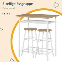 HOMCOM Bartisch Set Bartisch mit 2 Barhockern Essgruppe Küchentisch mit Lagerregal Esstisch für Esszimmer, Küche, Weiß(m-4)