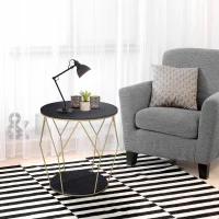 HOMCOM Round Coffee Table with Storage, Modern Sofa Side Table with Metal Frame, End Table for Bedroom, Living Room, Black and Gold, 45 x 45 x 48 cm(m-2)