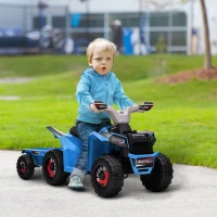 HOMCOM 6V Quad Bike with Back Trailer, Wear-Resistant Wheels, for Ages 18-36 Months, Blue(m-2)