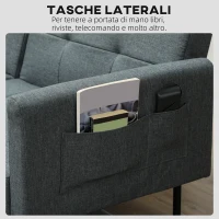 HOMCOM Divano Letto Clic Clac con Schienale Regolabile in Tessuto Effetto Lino, Legno e Acciaio, 200x77x72 cm, Grigio(m-8)