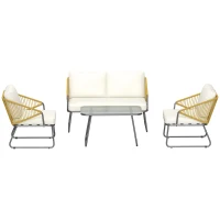 Outsunny Four-Piece Rattan Strong Panel Outdoor Sofa Set - Natural(m-11)