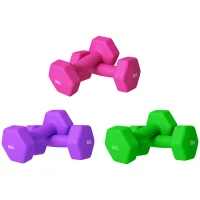 SPORTNOW Set of 6 Hex Dumbbells, Neoprene Weights Pair with Non-Slip Grip, Home Gym Fitness Training Equipment, 2 x 3kg, 2 x 4kg, 2 x 5kg, Pink, Purple, Green(m-1)