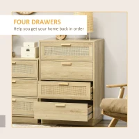 HOMCOM Chest of Four Rattan Weave Panel Drawers - Wood-Effect(m-4)