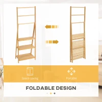 kleankin Freestanding Natural Bamboo Towel Rack with 3 Towel Rails and 3 Storage Shelves, Space-Saving Foldable Towel Holder for Bathroom(m-6)