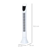 HOMCOM Ventilateur colonne oscillant silencieux 40 W télécommande panneau contrôle tactile 3 vitesses hauteur 91,5 cm blanc(m-3)