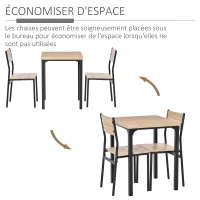 HOMCOM Ensemble table et chaises pour 2 personnes, table de cuisine avec chaises, table à manger 3 pièces avec 2 chaises encastrables, pour cuisine salon maison, bois de chêne clair(m-4)
