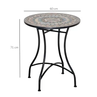 Outsunny Gartentisch Mosaiktisch rund Bistrotisch Beistelltisch mit Mosaikplatte Keramik Metall Grün+Beige+Weiß Ø60 cm(m-3)