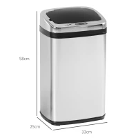 HOMCOM 30L Stainless Steel Motion Sensor Lid Bin - Silver Tone(m-3)