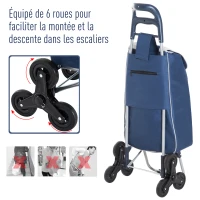 Homcom Chariot de Courses Pliable à 6 Roues Bleu 40 x 29 x 95 cm(m-7)