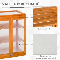Outsunny Mini Serre de Jardin 3 Niveaux dim. 58L x 44l x 78H cm Double Porte Toit ouvrant Bois Sapin lasuré Polycarbonate(m-6)