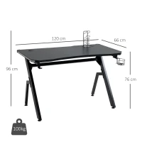 HOMCOM RGB 120 x 66cm Gaming Desk, Computer Table with Carbon Fibre Surface, Headphone Hook, Cup Holder, Controller Rack, Home Office Desk, Black(m-3)