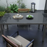 Outsunny 150cm x 88cm Aluminium Table, with Glass Tabletop - Grey(m-9)
