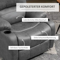 HOMCOM Relaxsessel mit Fußstütze und Liegefunktion, inkl. Getränkehalter, Fernsehsessel, 87 cm x 95 cm x102 cm, Grau(m-7)