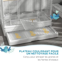 PawHut Cage à oiseaux volière avec portes perchoirs cage pour canaris perruches perroquets 61 x 36,5 x 98 cm blanc(m-4)