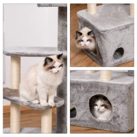 PawHut 125cm Cat Tree for Indoor Cats Kitten Tower 4 level Activity Center Pet Furniture Sisal Scratching Post Condo Plush Perches Hanging Ball Grey(m-7)