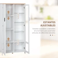 HOMCOM Alacena de Cocina Mueble Auxiliar de Cocina con Puerta de Vidrio y Estantes Ajustables para Comedor 76x36x160 cm Blanco(m-5)
