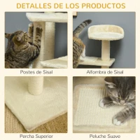 PawHut Árbol para Gato Rascador Grande 50x50x100 cm con Poste para Arañar Cama Plataformas con Manta de Sisal Terciopelo Beige(m-6)