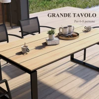 Outsunny Tavolo da Giardino Rettangolare in Alluminio con Piano a Doghe per 6-8 Persone, 180x90x74cm, Quercia(m-4)