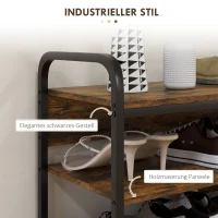 HOMCOM Schuhregal 4-stufig, offenes Design, Metallrahmen, verstellbare Füße, 70x30x65 cm, Braun/Schwarz(m-5)