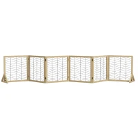 PawHut 6 Panels Pet Gate, Wooden Foldable Dog Barrier w/ Two Support Feet, for Small, Medium Dogs - Natural Wood(m-1)