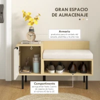 HOMCOM Zapatero de Entrada Recibidor con Cojín Puerta y Estante Zapatero con Asiento para Salón Pasillo 80x35x47 cm Natural(m-4)