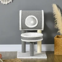 PawHut Cat Tree for Indoor Cats, with Scratching Post, Bed, Tunnel, Toy Ball, 48 x 48 x 73cm - White(m-9)