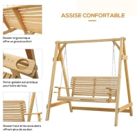Outsunny Balancelle de Jardin 2 Places dim. 1,8L x 1,2l x 1,85H m accoudoirs Supports Verres Bois de mélèze pré-huilé(m-5)