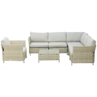 Outsunny Salotto da Giardino 7 Pezzi Modulabile in Rattan PE con Cuscini, Beige(m-10)