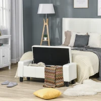 HOMCOM Ottoman Storage Chest Faux Leather Stool Bench Seat Bedding Blanket Box Home Furniture (White)(m-10)
