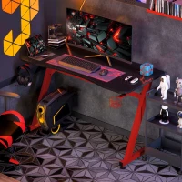 HOMCOM Mesa Gaming 120x65x74,5 cm Escritorio Ergonómico Gaming desk para Computadora PC con Portavasos Gancho para Auriculares y Pies Ajustables Efecto de Fibra de Carbono Rojo(m-9)
