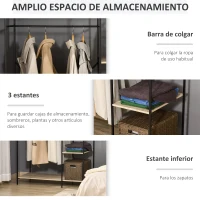 HOMCOM Perchero de Ropa Perchero de Madera con 4 Estantes de Almacenaje y Barra para Colgar Carga 30 kg para Dormitorio Salón Entrada 100x46x170,5 cm Natural(m-5)