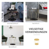 HOMCOM Kaffeetisch mit Stauraum, Beistelltisch, Nachttisch, Couchtisch, Metall MDF, Schwarz, Ø45 x 48 cm(m-6)