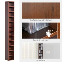 HOMCOM Rangements pour CD et DVD, étagère colonne de rangement, meuble de rangement avec 12 compartiments, capacité max. 204 CD, 21 x 20 x 175 cm, marron(m-5)