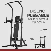 HOMCOM Estación de Musculación Torre de Entrenamiento Altura Ajustable con Barra de Dominadas y Banco Plegable para Fitness en Casa Gimnasio Carga 150 kg 99x178x230 cm Negro(m-7)