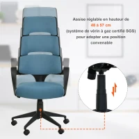 HOMCOM Fauteuil de bureau 67L x 60l x 118-127H cm rembourré réglable pivotant 360° bleu(m-5)