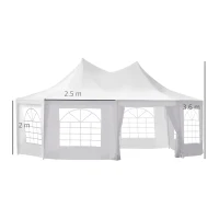 Outsunny 8 Sides Octagonal Garden Gazebo Marquee Party Tent Wedding Canopy Outdoor Heavy Duty Metal Frame (6.8m x 5m) - White(m-3)