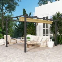 Outsunny 3 x 4m Aluminium Pergola, with Retractable Roof - Khaki(m-8)