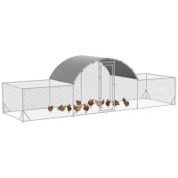PawHut Pollaio da Giardino per 12-14 Galline in Acciaio Zincato e PE con Tettoia e Serratura, 660x190x195 cm(m-1)