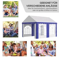 Outsunny Partyzelt, Bierzelt, abnehmbare Seitenwände, vier große Fenster, Stahl+Kunststoff, weiß+blau, 4 x 3 m(m-4)