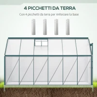 Outsunny Serra da Giardino in Policarbonato 190x375x199cm, con Finestra Apribile e Porta Scorrevole, Struttura in Alluminio, Verde(m-6)