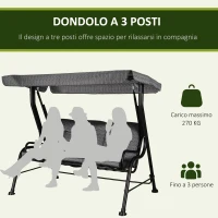 Outsunny Dondolo da Giardino per 3 Persone con Tettuccio Regolabile e Cuscini, 200x120x170cm, Nero(m-6)
