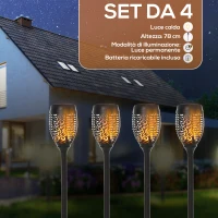 Outsunny Set 4 Faretti da Esterno LED a Energia Solare con 4 Picchetti, in Plastica, Ø12x72 cm, Nero(m-4)
