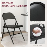 HOMCOM Juego de 2 Sillas Abatibles con Respaldo y Estructura de Acero para Oficina Estudio 45x46x78 cm Negro(m-4)